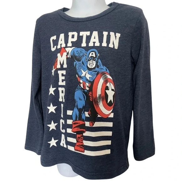 Captain America Marvel Graphic Boys Long Sleeve Crew Neck Tee Size 6 - Picture 1 of 6